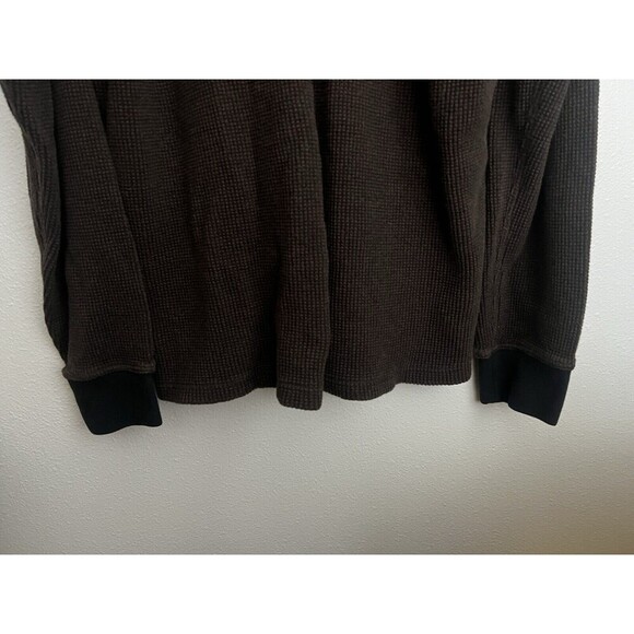 LL Bean Signature Shirt Men XL 2 Tone Brown Waffle Thermal Crew Cotton Thick - Picture 6 of 9